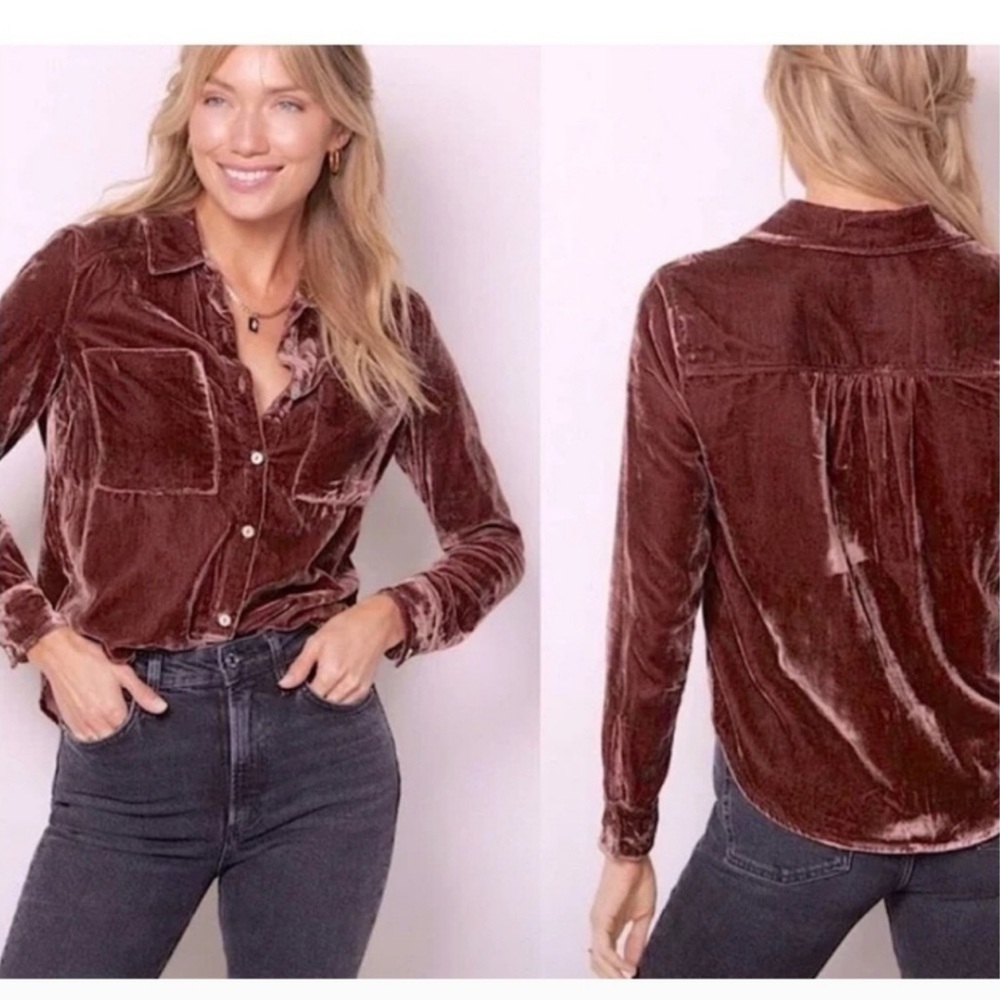 Gorgeous Evereve Brown Velvet Button-Up Shirt